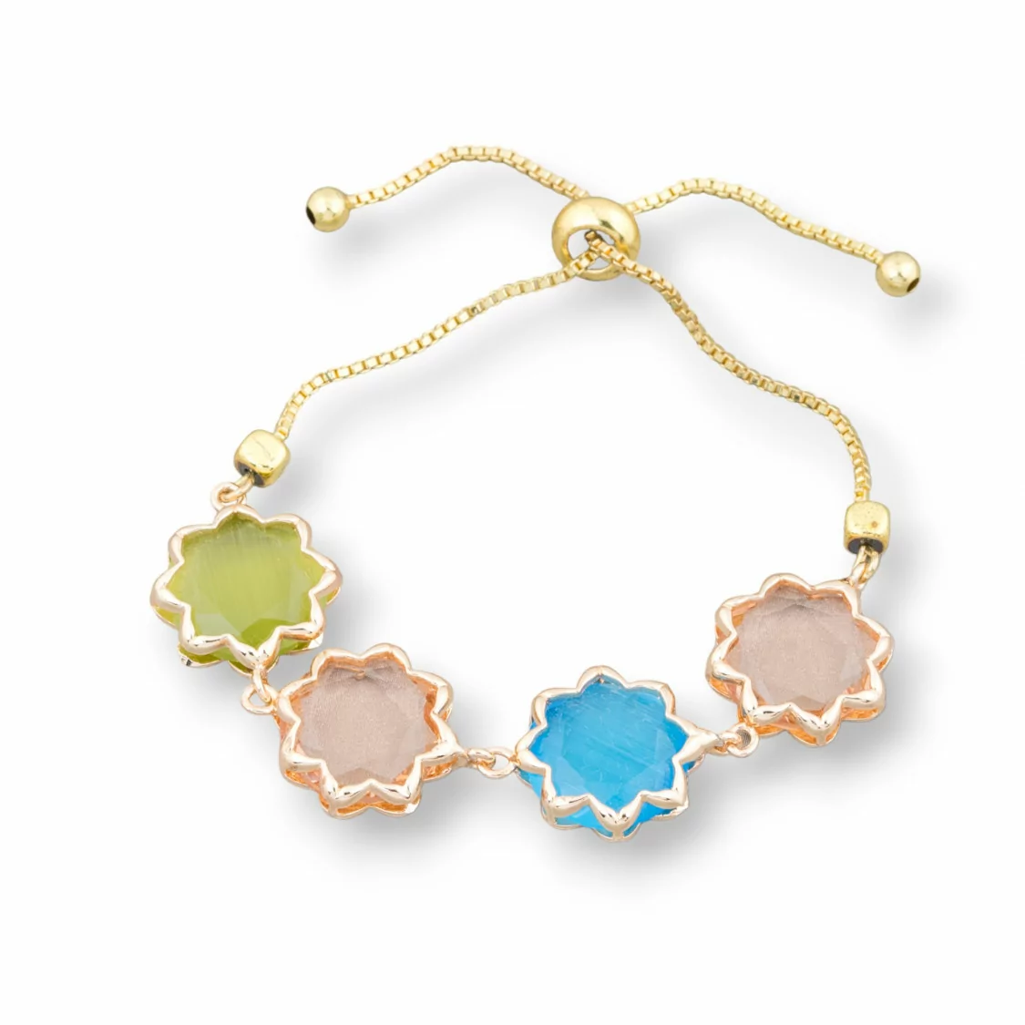 Bracciale Di Bronzo Con Occhio Di Gatto 16mm Incastonato Misura Regolabile Sali-Scendi Multicolor-BRACCIALI BRONZO E OCCHIO DI GATTO | Worldofjewel.com