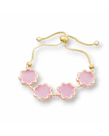 Bracciale Di Bronzo Con Occhio Di Gatto 16mm Incastonato Misura Regolabile Sali-Scendi Rosa-BRACCIALI BRONZO E OCCHIO DI GATTO | Worldofjewel.com