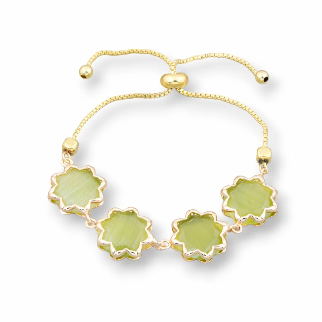 Bracciale Di Bronzo Con Occhio Di Gatto 16mm Incastonato Misura Regolabile Sali-Scendi Verde Acido-BRACCIALI BRONZO E OCCHIO DI GATTO | Worldofjewel.com