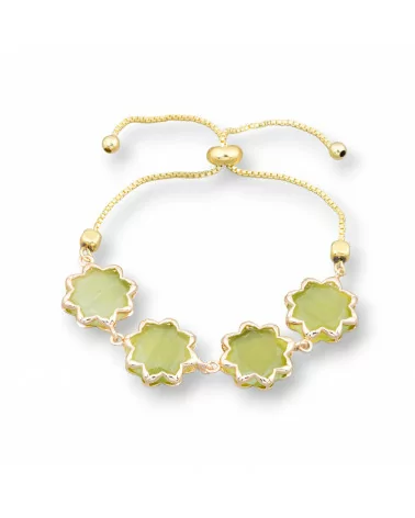 Bracciale Di Bronzo Con Occhio Di Gatto 16mm Incastonato Misura Regolabile Sali-Scendi Verde Acido-BRACCIALI BRONZO E OCCHIO DI GATTO | Worldofjewel.com