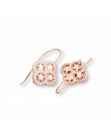 Base Per Orecchini Di Argento 925 A Monachella Quadrifoglio Con Stelle Filigrana 13mm 2 Paia Oro Rosa-BASI DI ARGENTO 925 | Worldofjewel.com