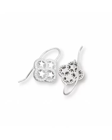 Base Per Orecchini Di Argento 925 A Monachella Quadrifoglio Con Stelle Filigrana 13mm 2 Paia Rodiato-BASI DI ARGENTO 925 | Worldofjewel.com