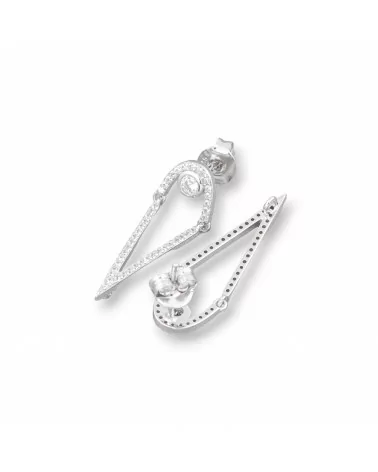 Base Per Orecchini Di Argento 925 A Perno Con Zirconi 10x30mm 2 Paia Rodiato-BASI DI ARGENTO 925 | Worldofjewel.com