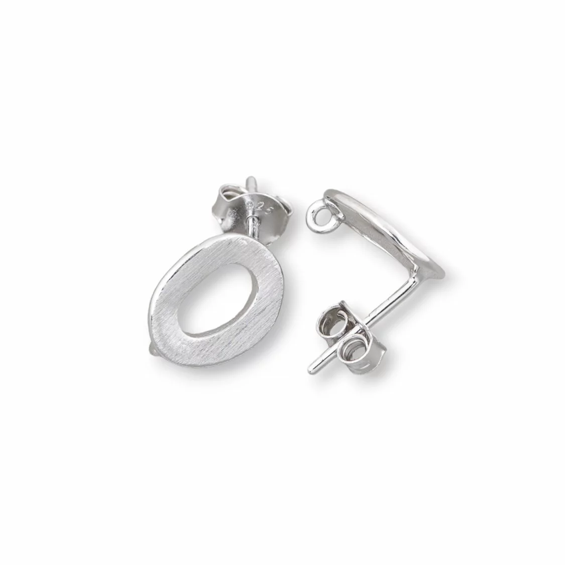 Base Per Orecchini Di Argento 925 A Perno Zero Ondulato 8,5x11mm 4 Paia Rodiato Satinato-BASI DI ARGENTO 925 | Worldofjewel.com