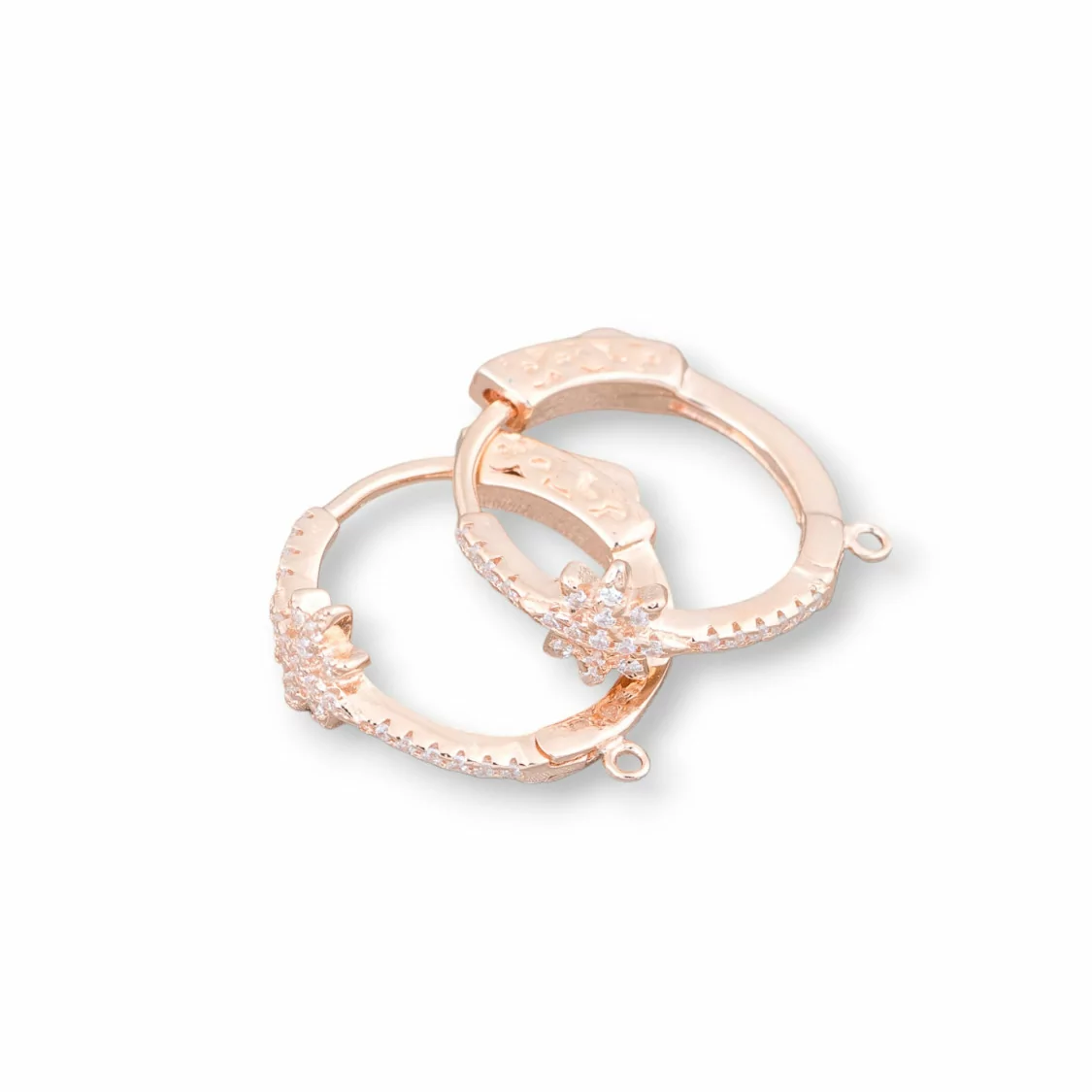 Base Per Orecchini Di Argento 925 Con Zirconi Monachella A Cerchietto 7x18mm 2 Paia Oro Rosa-BASI DI ARGENTO 925 | Worldofjewel.com