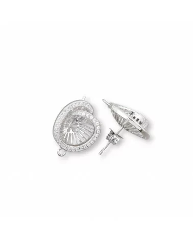 Base Per Orecchini Di Argento 925 Con Zirconi Perno Fantasia 13,5x15,5mm 2 Paia Rodiato-BASI DI ARGENTO 925 | Worldofjewel.com