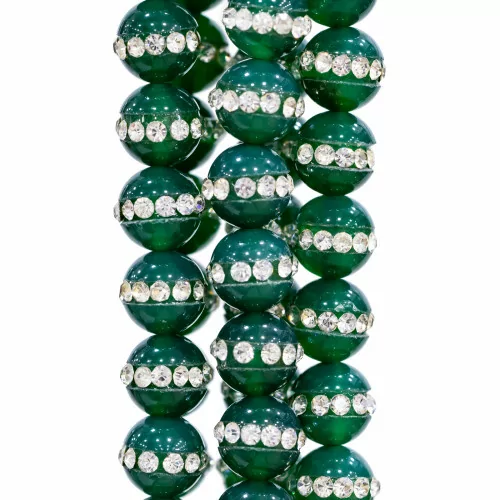 Ágata verde con diamantes de imitación redondos lisos de 12 mm