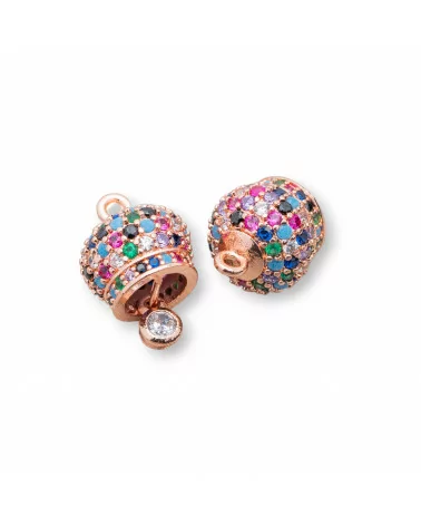 Componente Pendente Di Bronzo Campanelle Chiama Angeli Con Zirconi Multicolor Pavè 10mm 6pz Oro Rosa Multicolor-CIONDOLI DI OTTONE | Worldofjewel.com