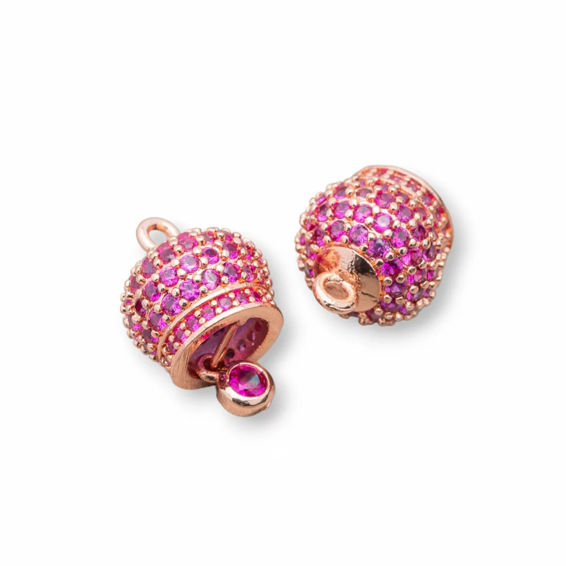 Componente Pendente Di Bronzo Campanelle Chiama Angeli Con Zirconi Multicolor Pavè 10mm 6pz Oro Rosa Ruby-CIONDOLI DI OTTONE | Worldofjewel.com