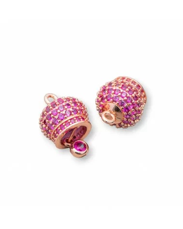 Componente Pendente Di Bronzo Campanelle Chiama Angeli Con Zirconi Multicolor Pavè 10mm 6pz Oro Rosa Ruby-CIONDOLI DI OTTONE | Worldofjewel.com