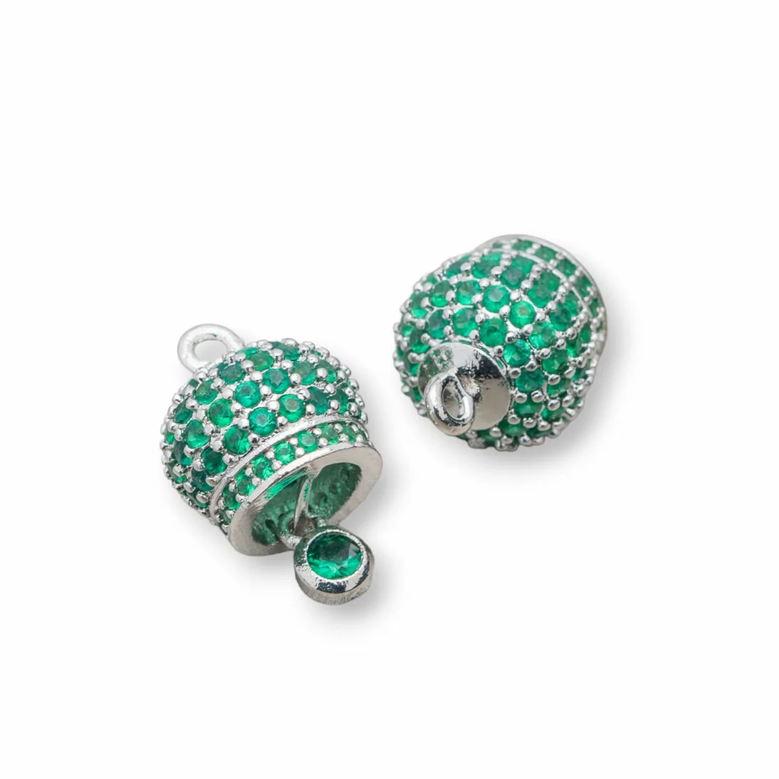 Componente Pendente Di Bronzo Campanelle Chiama Angeli Con Zirconi Multicolor Pavè 12mm 6pz Rodiato Verde Smeraldo-CIONDOLI DI OTTONE | Worldofjewel.com