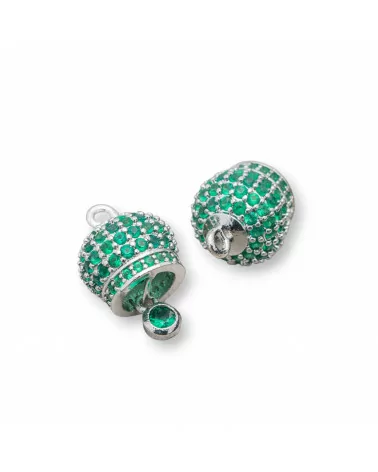 Componente Pendente Di Bronzo Campanelle Chiama Angeli Con Zirconi Multicolor Pavè 12mm 6pz Rodiato Verde Smeraldo-CIONDOLI DI OTTONE | Worldofjewel.com