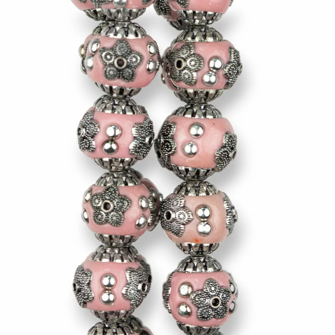 Palline Di Ceramica Stile Barocca 14mm 24pz Rodiato Rosa-PERLINE DI CERAMICA BAROCCA | Worldofjewel.com