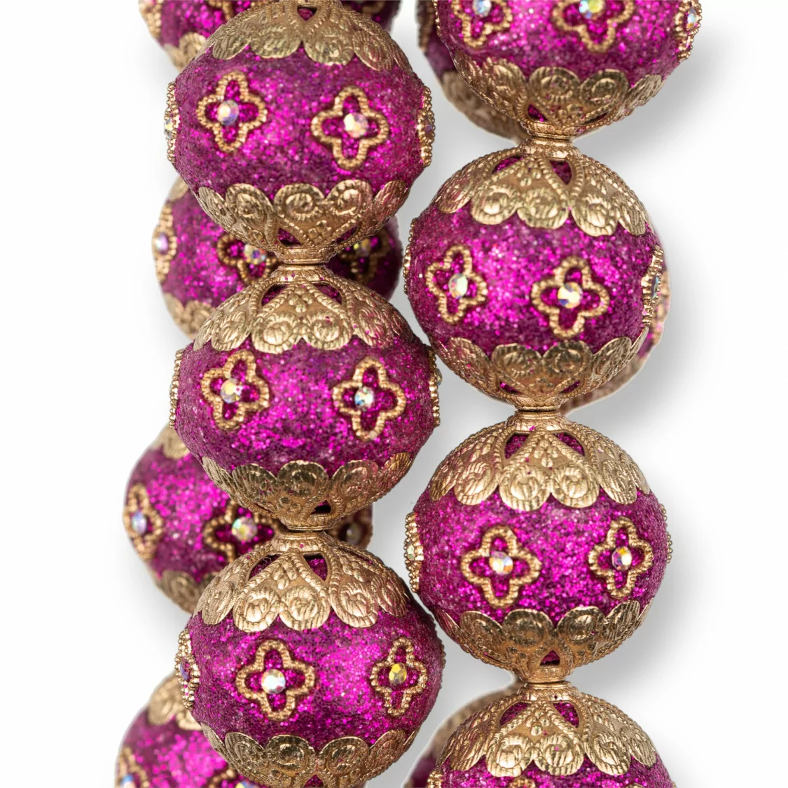 Palline Di Ceramica Stile Barocca 23mm 13pz Dorato Fucsia MOD1-PERLINE DI CERAMICA BAROCCA | Worldofjewel.com