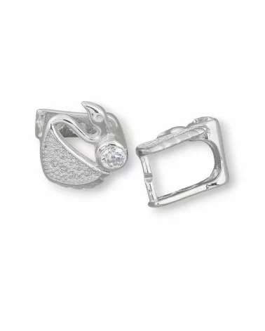 Gancio Per Pendente Di Argento 925 Con Zirconi Cigno 11x13mm 4pz Rodiato-BASI PER PENDENTI | Worldofjewel.com