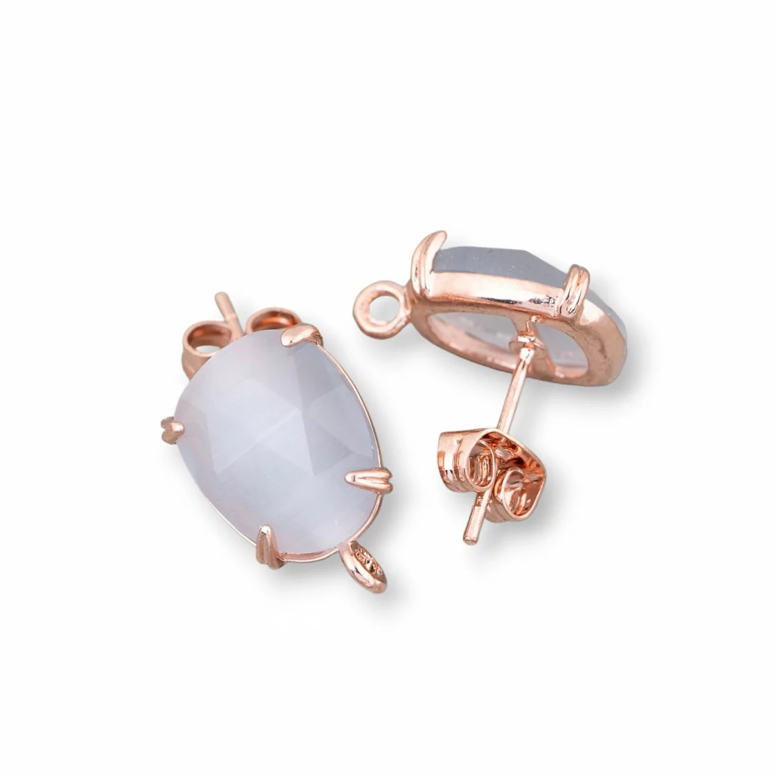 Base Per Orecchini Di Ottone A Perno Con Occhio Di Gatto Sfaccettato 10,5x12mm 5 Paia Oro Rosa Grigio Chiaro-BASI CON PIETRE E PERLINE | Worldofjewel.com