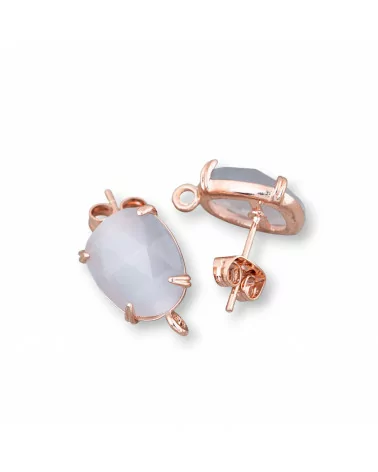 Base Per Orecchini Di Ottone A Perno Con Occhio Di Gatto Sfaccettato 10,5x12mm 5 Paia Oro Rosa Grigio Chiaro-BASI CON PIETRE E PERLINE | Worldofjewel.com