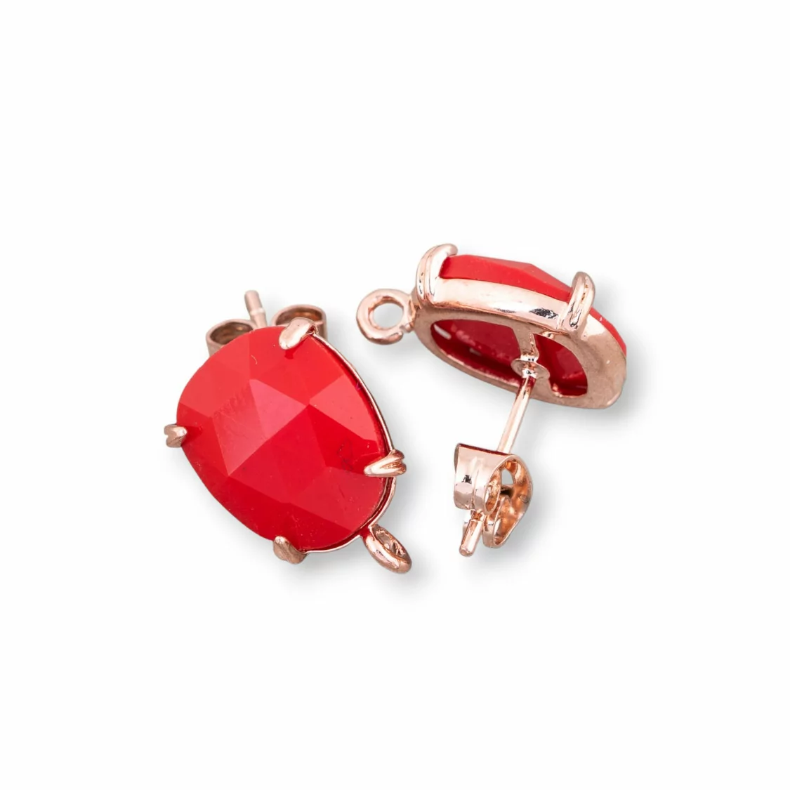 Base Per Orecchini Di Ottone A Perno Con Occhio Di Gatto Sfaccettato 10,5x12mm 5 Paia Oro Rosa Rosso-BASI CON PIETRE E PERLINE | Worldofjewel.com