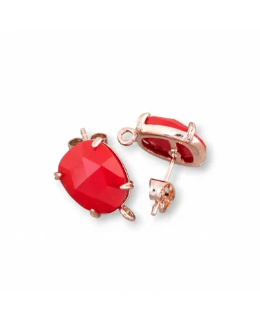 Base Per Orecchini Di Ottone A Perno Con Occhio Di Gatto Sfaccettato 10,5x12mm 5 Paia Oro Rosa Rosso-BASI CON PIETRE E PERLINE | Worldofjewel.com