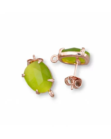 Base Per Orecchini Di Ottone A Perno Con Occhio Di Gatto Sfaccettato 10,5x12mm 5 Paia Oro Rosa Verde Acido-BASI CON PIETRE E PERLINE | Worldofjewel.com