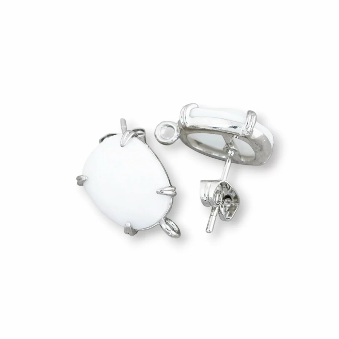 Base Per Orecchini Di Ottone A Perno Con Occhio Di Gatto Sfaccettato 10,5x12mm 5 Paia Rodiato Bianco-BASI CON PIETRE E PERLINE | Worldofjewel.com