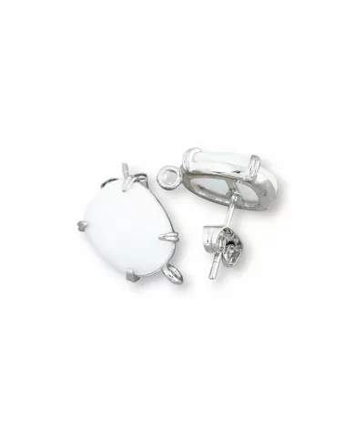 Base Per Orecchini Di Ottone A Perno Con Occhio Di Gatto Sfaccettato 10,5x12mm 5 Paia Rodiato Bianco-BASI CON PIETRE E PERLINE | Worldofjewel.com