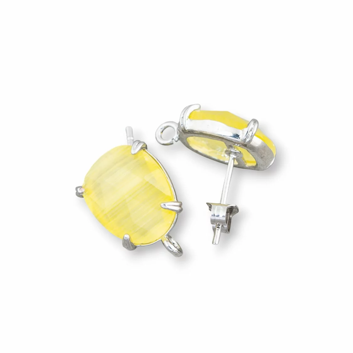 Base Per Orecchini Di Ottone A Perno Con Occhio Di Gatto Sfaccettato 10,5x12mm 5 Paia Rodiato Giallo-BASI CON PIETRE E PERLINE | Worldofjewel.com