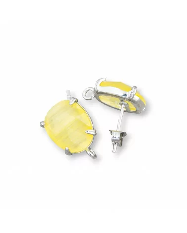 Base Per Orecchini Di Ottone A Perno Con Occhio Di Gatto Sfaccettato 10,5x12mm 5 Paia Rodiato Giallo-BASI CON PIETRE E PERLINE | Worldofjewel.com