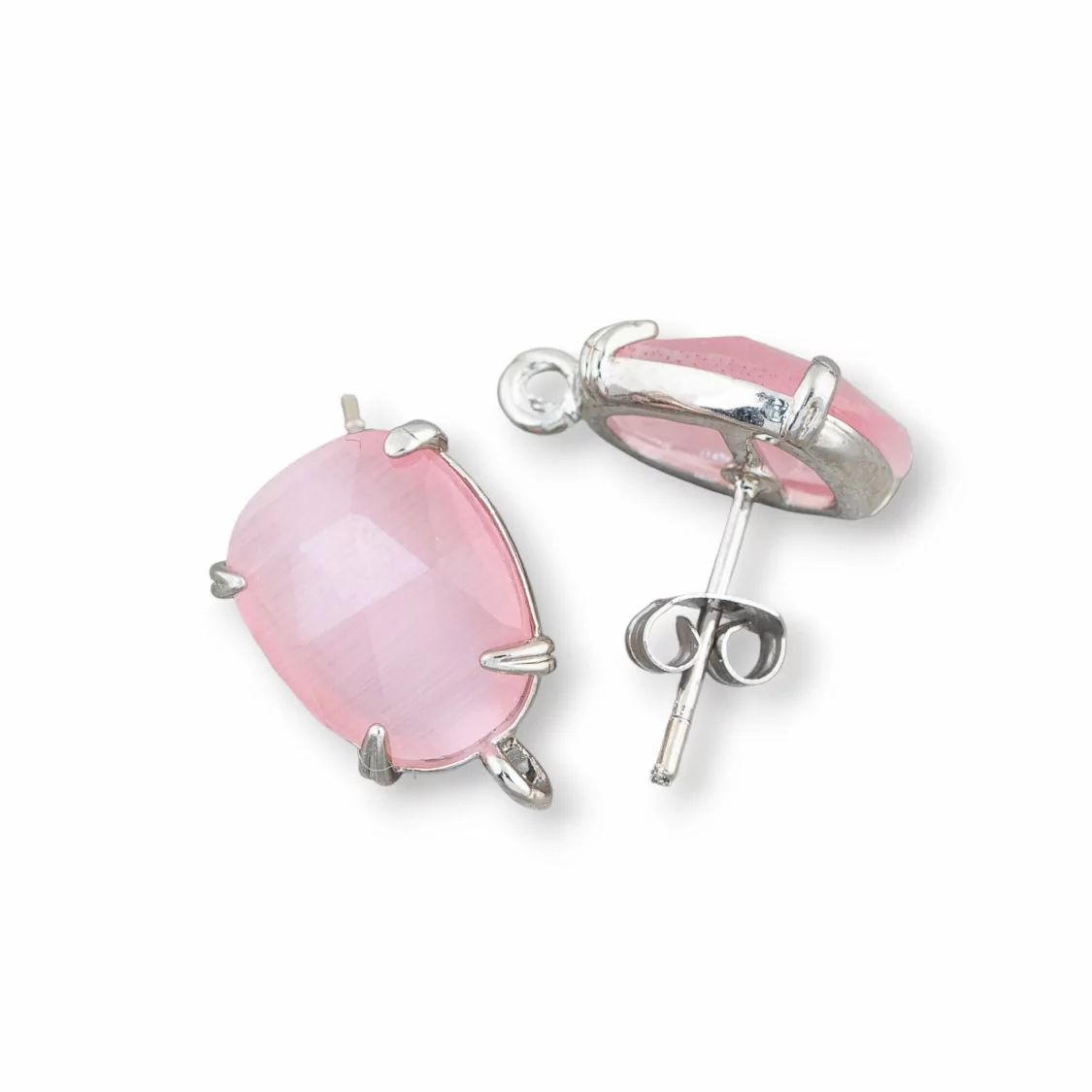 Base Per Orecchini Di Ottone A Perno Con Occhio Di Gatto Sfaccettato 10,5x12mm 5 Paia Rodiato Rosa-BASI CON PIETRE E PERLINE | Worldofjewel.com