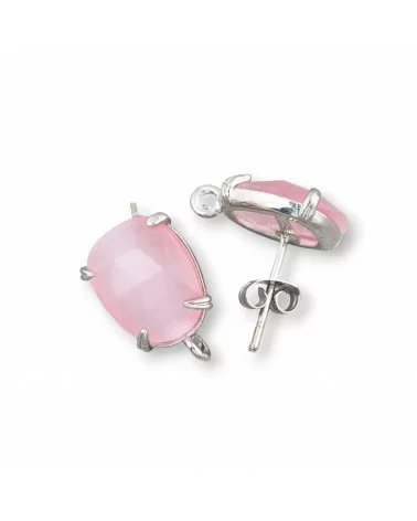 Base Per Orecchini Di Ottone A Perno Con Occhio Di Gatto Sfaccettato 10,5x12mm 5 Paia Rodiato Rosa-BASI CON PIETRE E PERLINE | Worldofjewel.com