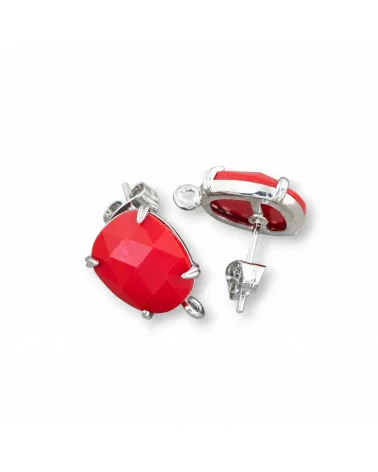 Base Per Orecchini Di Ottone A Perno Con Occhio Di Gatto Sfaccettato 10,5x12mm 5 Paia Rodiato Rosso-BASI CON PIETRE E PERLINE | Worldofjewel.com