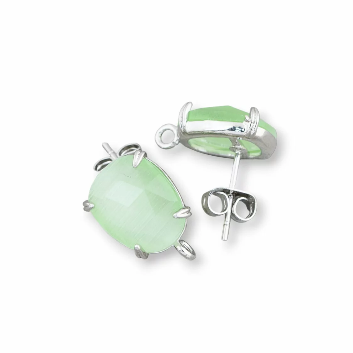 Base Per Orecchini Di Ottone A Perno Con Occhio Di Gatto Sfaccettato 10,5x12mm 5 Paia Rodiato Verde Mela-BASI CON PIETRE E PERLINE | Worldofjewel.com