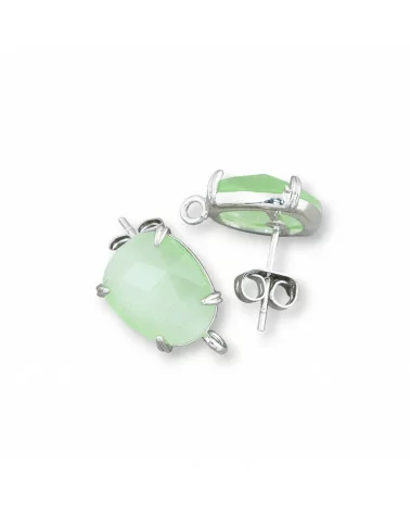 Base Per Orecchini Di Ottone A Perno Con Occhio Di Gatto Sfaccettato 10,5x12mm 5 Paia Rodiato Verde Mela-BASI CON PIETRE E PERLINE | Worldofjewel.com