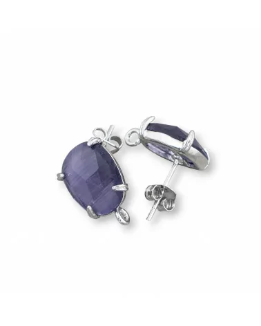 Base Per Orecchini Di Ottone A Perno Con Occhio Di Gatto Sfaccettato 10,5x12mm 5 Paia Rodiato Viola-BASI CON PIETRE E PERLINE | Worldofjewel.com