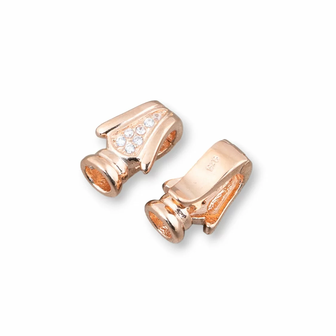 Chiusura Di Argento 925 A Gancio Con Zirconi 7,5x11,5mm 4 Coppie Oro Rosa-CHIUSURE DI ARGENTO | Worldofjewel.com