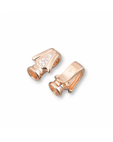 Chiusura Di Argento 925 A Gancio Con Zirconi 7,5x11,5mm 4 Coppie Oro Rosa-CHIUSURE DI ARGENTO | Worldofjewel.com