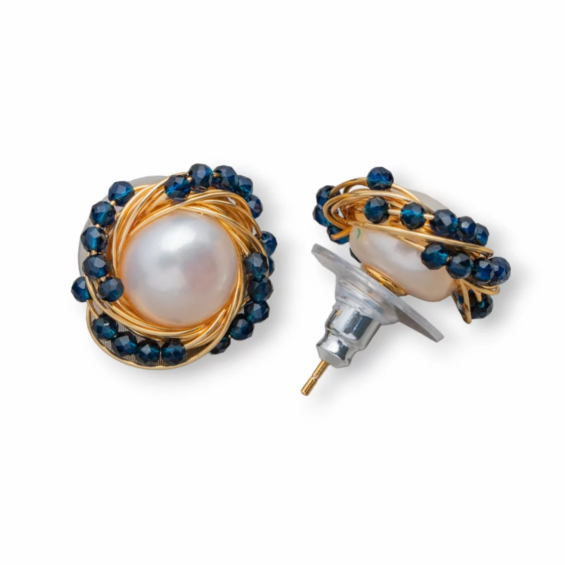 Orecchini A Perno Di Argento 925 Con Bronzo Perle Di Fiume E Zirconi 16mm Blu-ARGENTO 925 FANTASIA | Worldofjewel.com