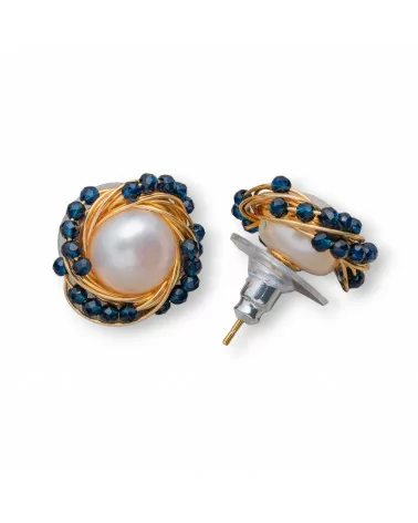 Orecchini A Perno Di Argento 925 Con Bronzo Perle Di Fiume E Zirconi 16mm Blu-ARGENTO 925 FANTASIA | Worldofjewel.com