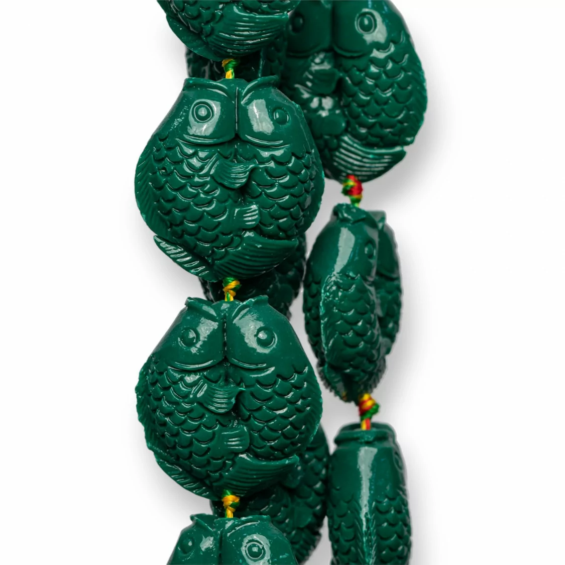 Perline Di Resina A Filo Doppi Pesci 24mm 13pz Verde Smeraldo-RESINA A FILO | Worldofjewel.com