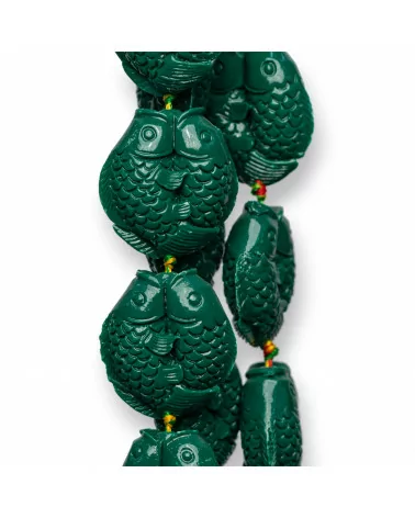 Perline Di Resina A Filo Doppi Pesci 24mm 13pz Verde Smeraldo-RESINA A FILO | Worldofjewel.com