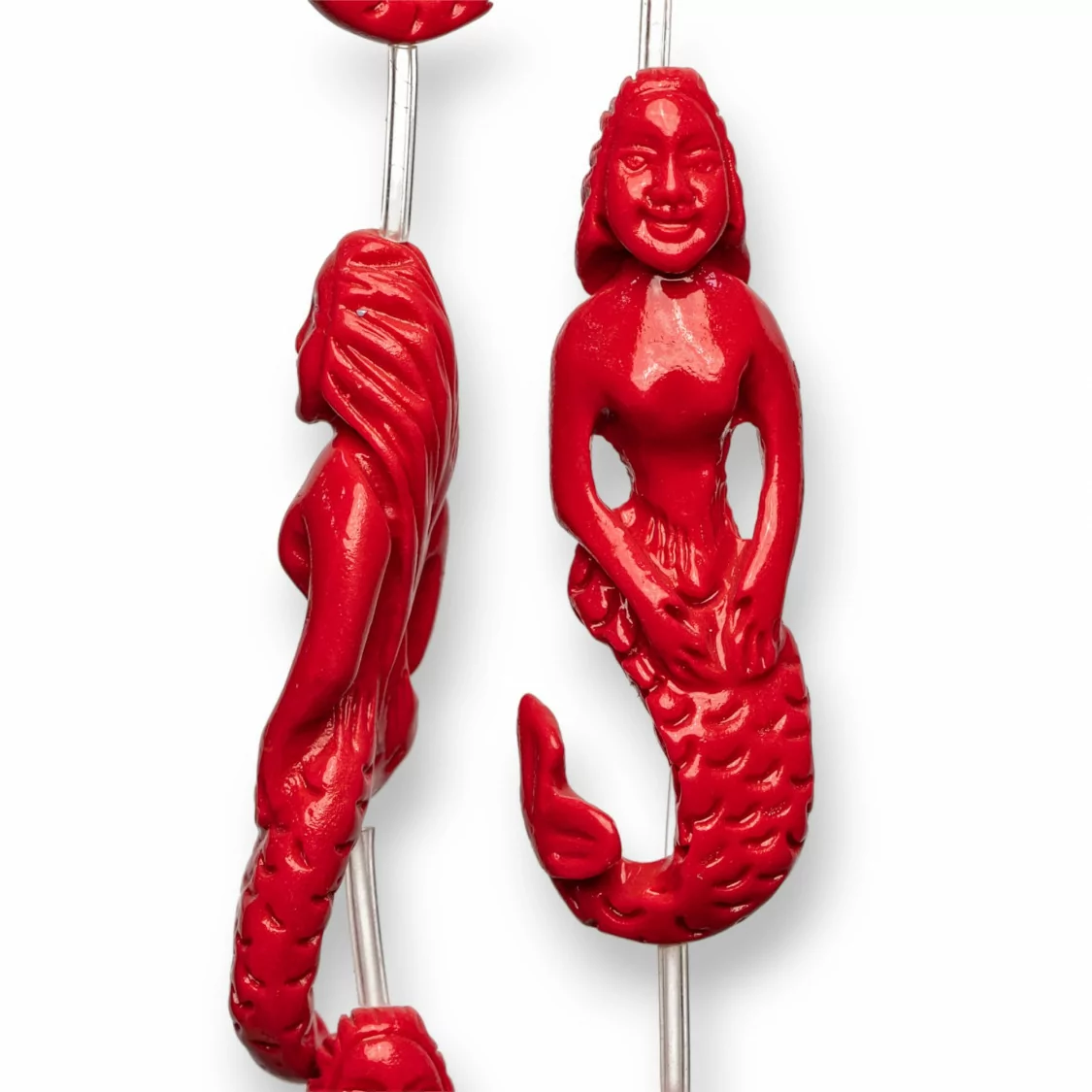 Perline Di Resina A Filo Sirena 18x54mm 6pz Rosso-RESINA A FILO | Worldofjewel.com