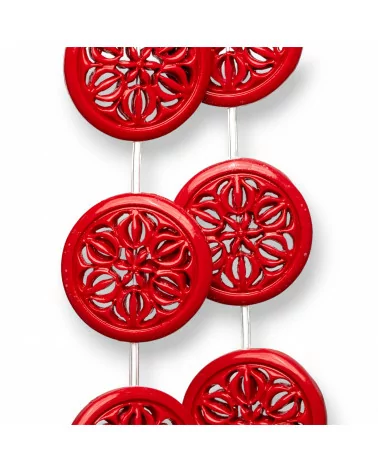 Perline Di Resina A Filo Tondo Piatto Forato 30mm 10pz Rosso-RESINA A FILO | Worldofjewel.com