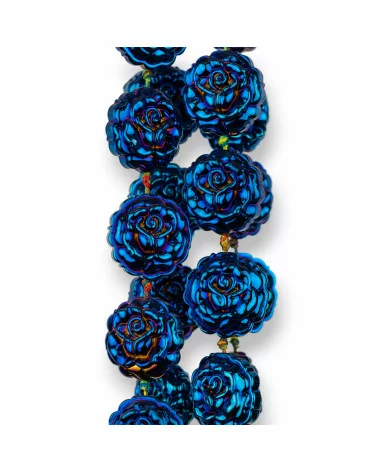 Rose di Cristallo Smaltato 24mm 15pz - Blu-CRISTALLI A FILO | Worldofjewel.com