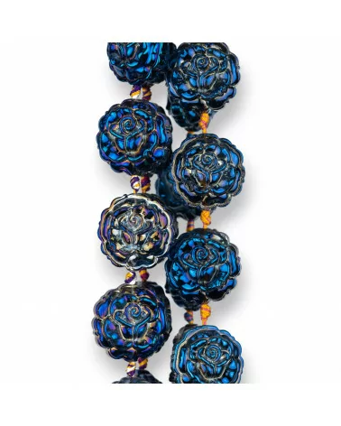 Rose di Cristallo Smaltato 24mm 15pz Blu Boreale-CRISTALLI A FILO | Worldofjewel.com