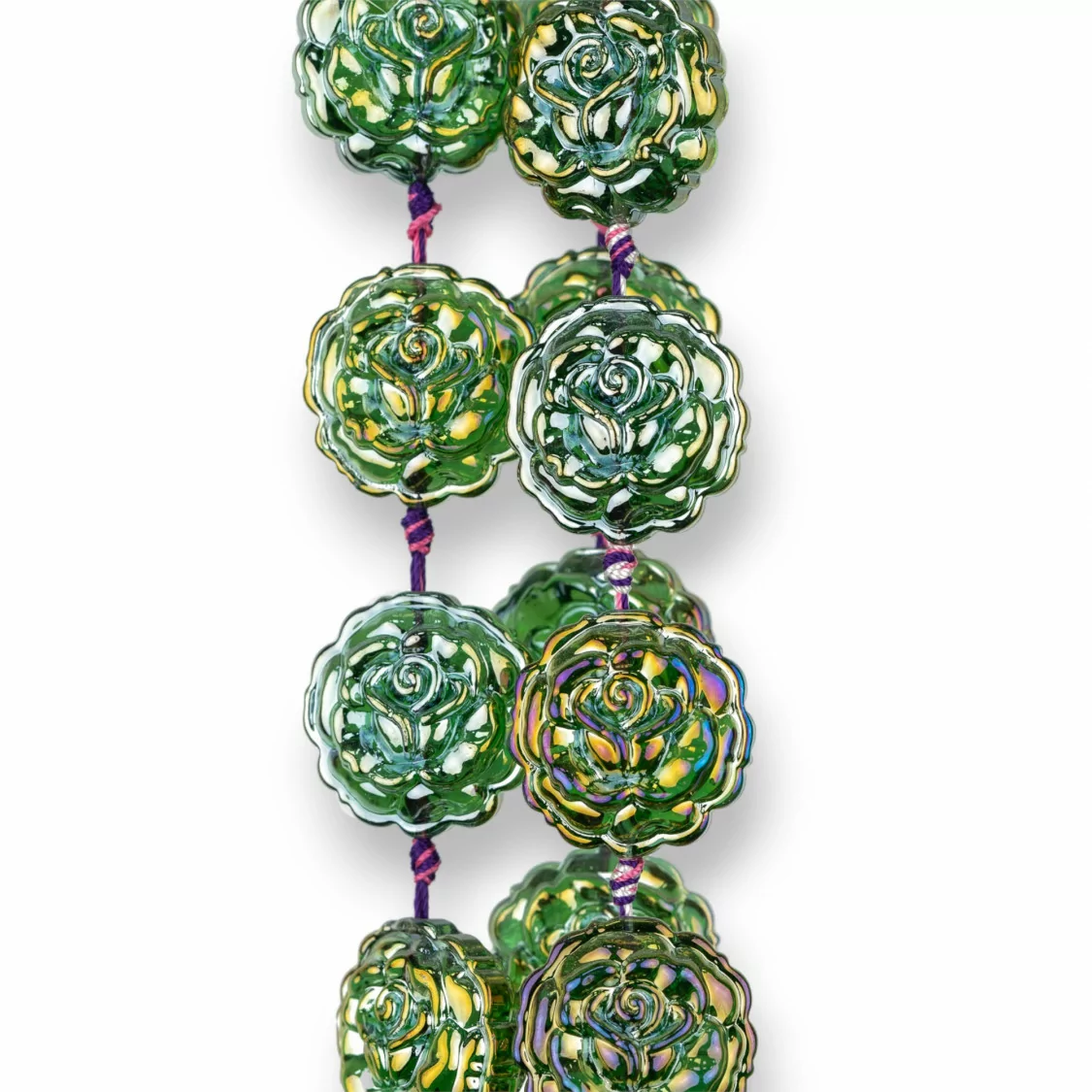 Rose di Cristallo Smaltato 24mm 15pz Verde Boreale-CRISTALLI A FILO | Worldofjewel.com