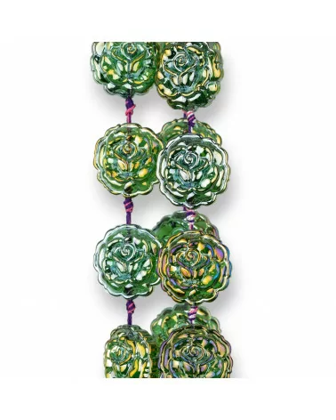 Rose di Cristallo Smaltato 24mm 15pz Verde Boreale-CRISTALLI A FILO | Worldofjewel.com