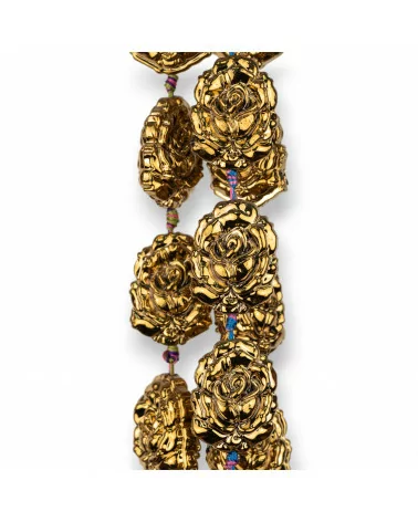 Rose di Cristallo Smaltato 24x32mm 11pz Oro-CRISTALLI A FILO | Worldofjewel.com