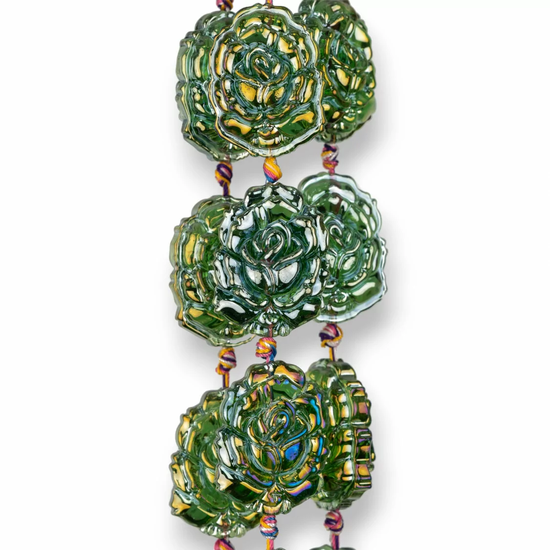 Rose di Cristallo Smaltato 24x32mm 11pz Verde Boreale-CRISTALLI A FILO | Worldofjewel.com