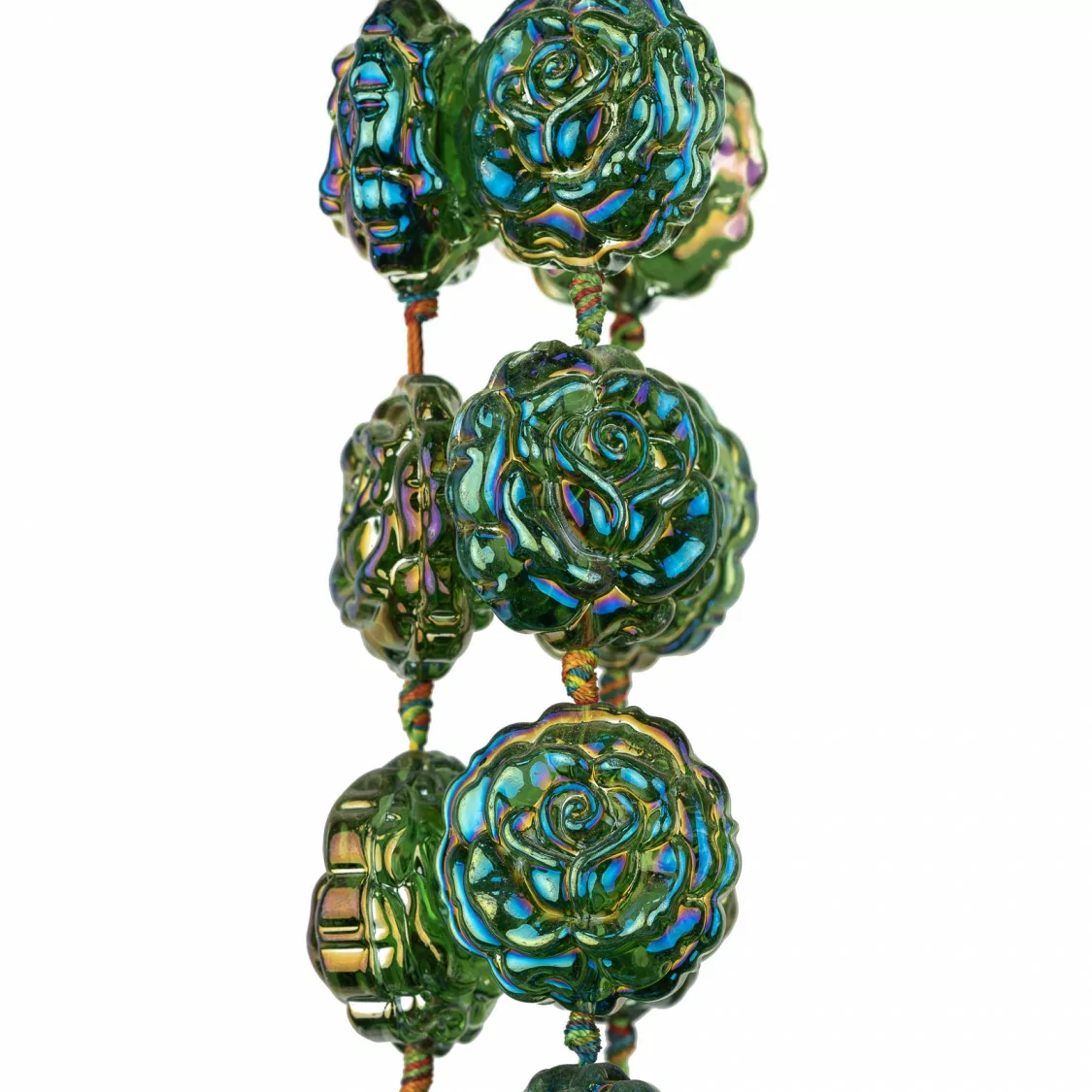 Rose di Cristallo Smaltato 28mm 12pz Verde Boreale-CRISTALLI A FILO | Worldofjewel.com