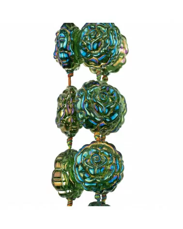 Rose di Cristallo Smaltato 28mm 12pz Verde Boreale-CRISTALLI A FILO | Worldofjewel.com